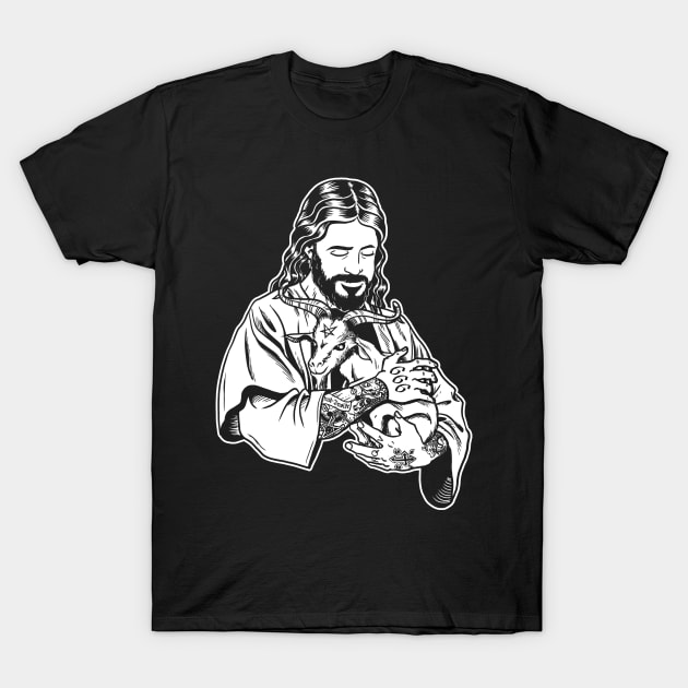 Atheist Jesus Loves Satan Baphomet goat T-Shirt by Juandamurai